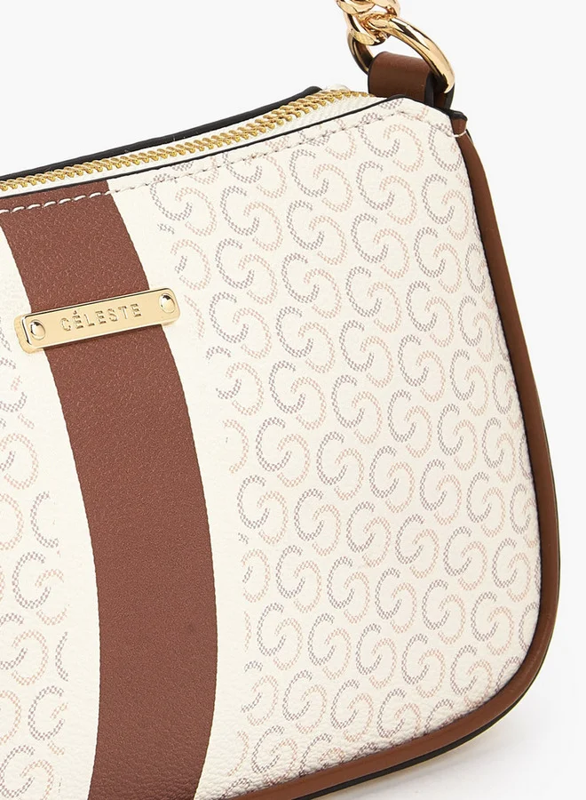 سيليست Monogram Print Shoulder Bag With Zip Closure